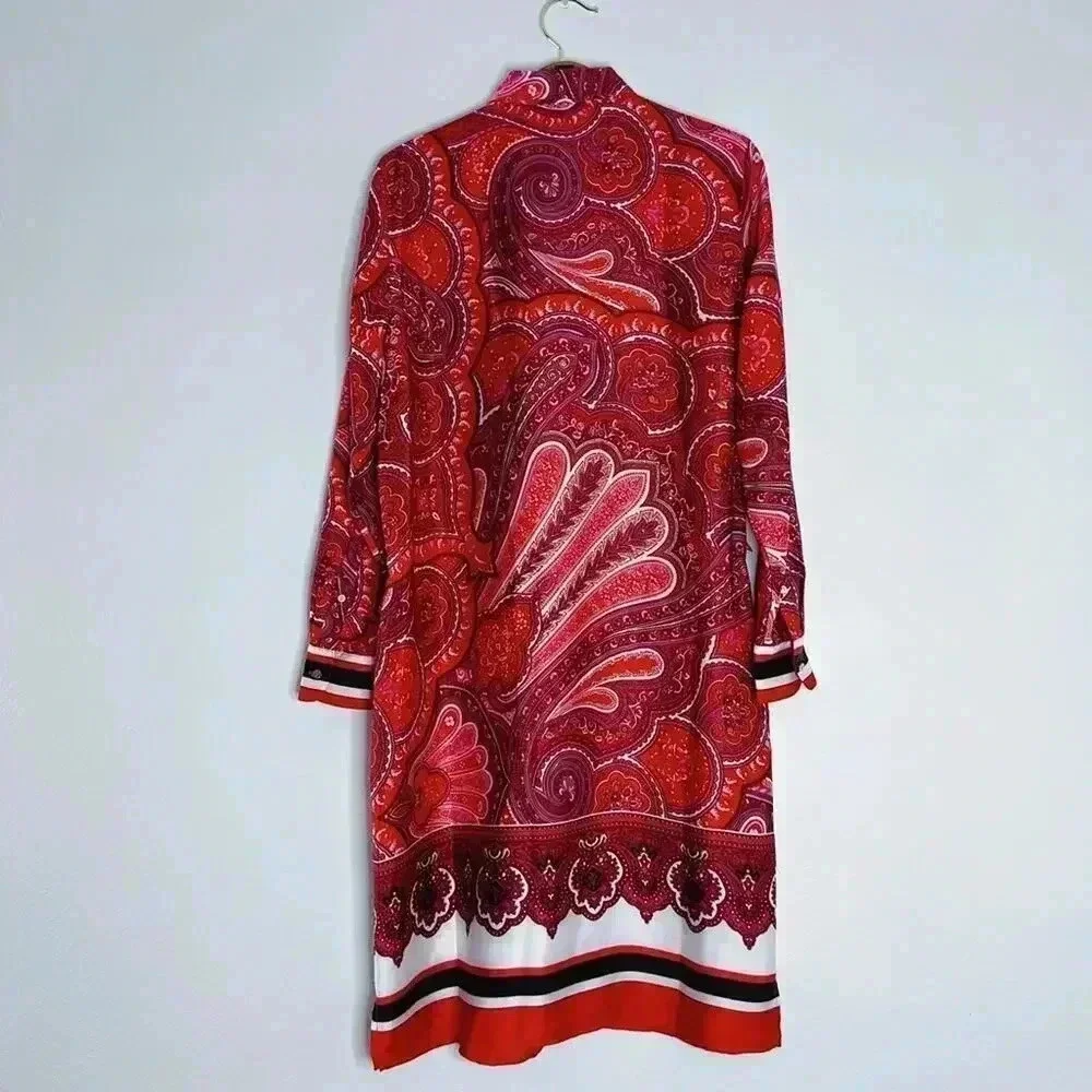 Ralph Lauren Red Paisley Satin Scarf Dress Long Sleeves Women's Size 12 - Picture 4 of 8